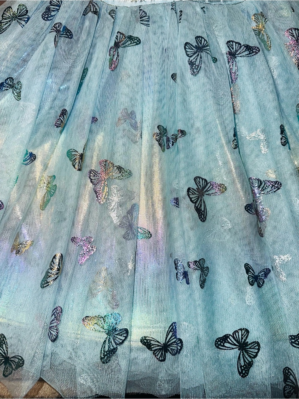 Girls Light Blue Butterfly Tulle Party Dress with Flutter Sleeves - Picture 3 of 4